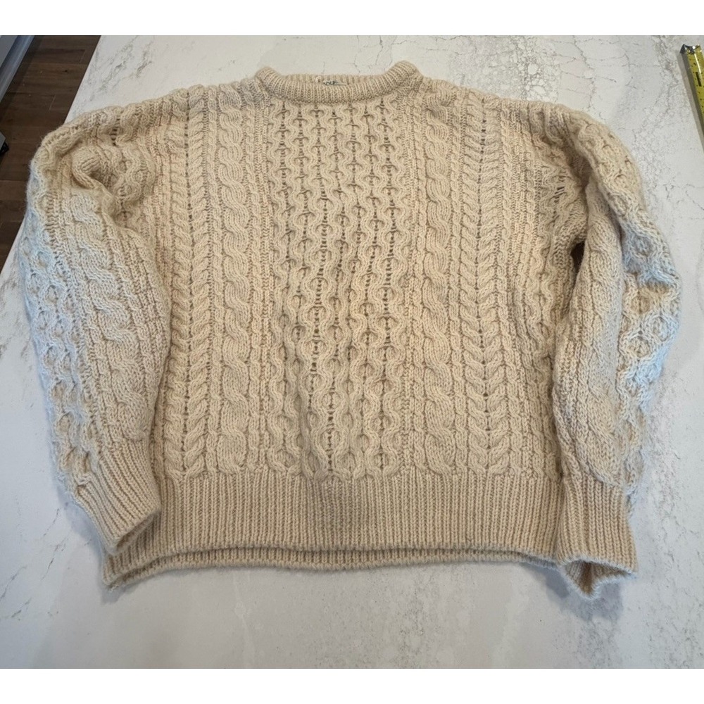 Cladyknit Irish Sweater Small Cream 100% Wool Cable Chunk Knit Made Ireland